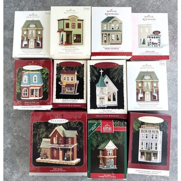 Hallmark Nostalgic Houses & Shops 1991-2014 Ornament Lot Of 11 NEW - Picture 1 of 3